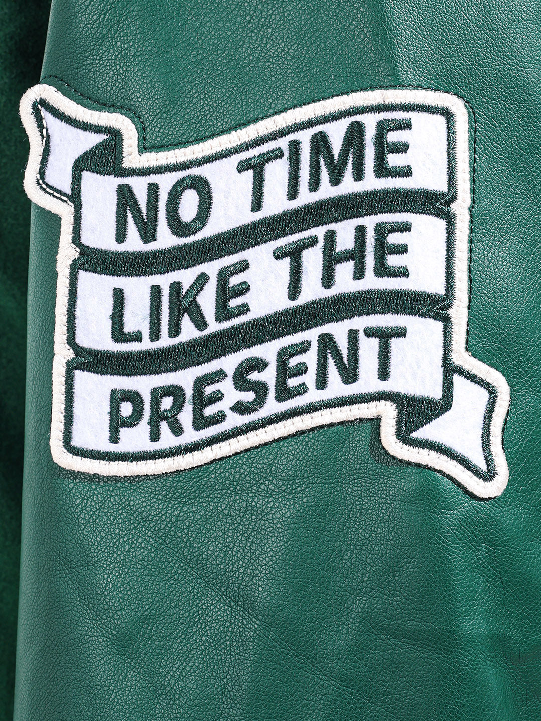 Men's Green Regular Fit Embroided Casual Bomber Jacket