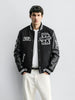 Men's Black Regular Fit Embroided Casual Bomber Jacket