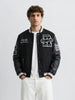 Men's Black Regular Fit Embroided Casual Bomber Jacket