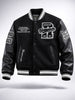 Men's Black Regular Fit Embroided Casual Bomber Jacket