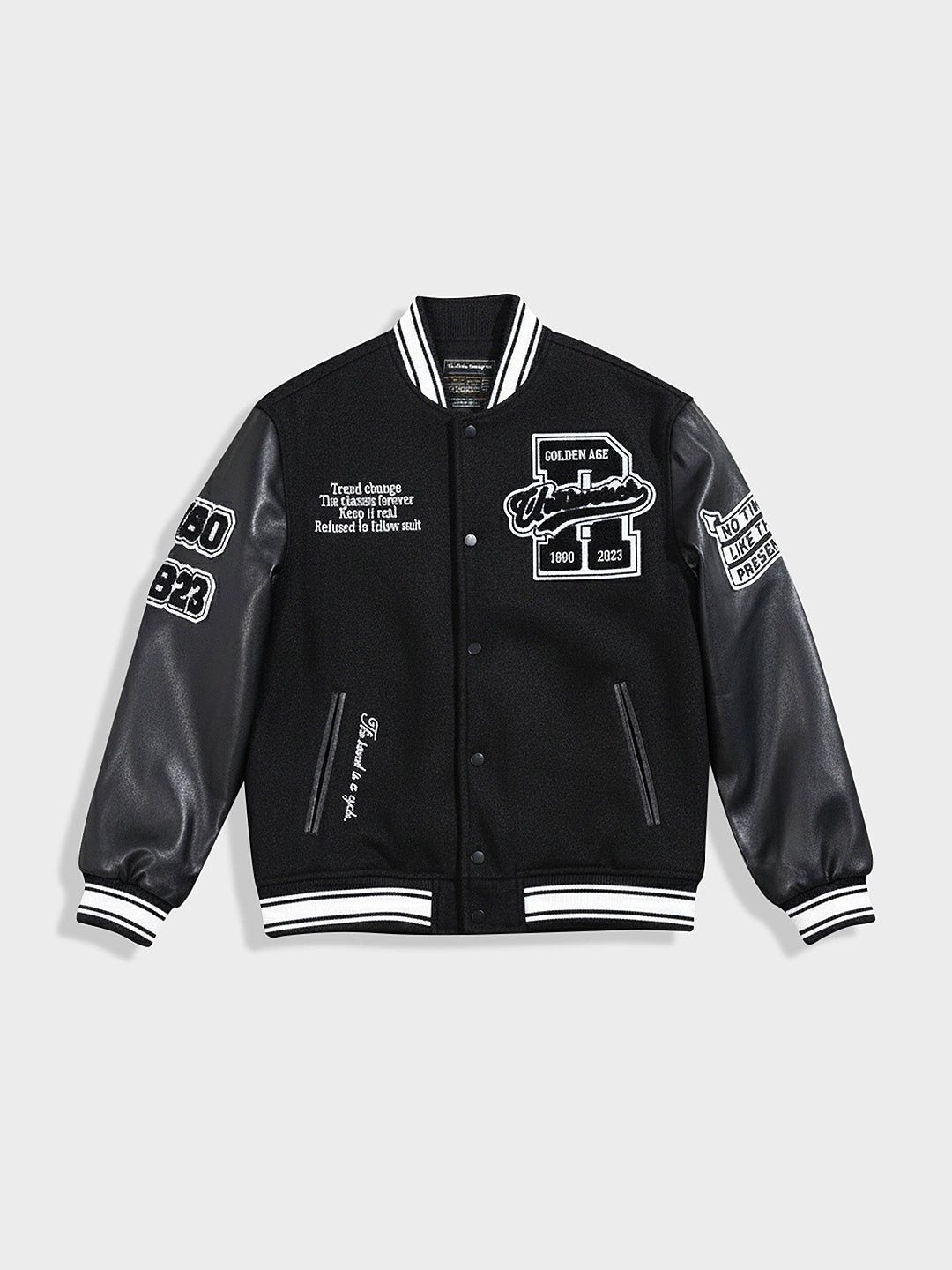 Men's Black Regular Fit Embroided Casual Bomber Jacket