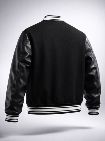 Men's Black Regular Fit Embroided Casual Bomber Jacket