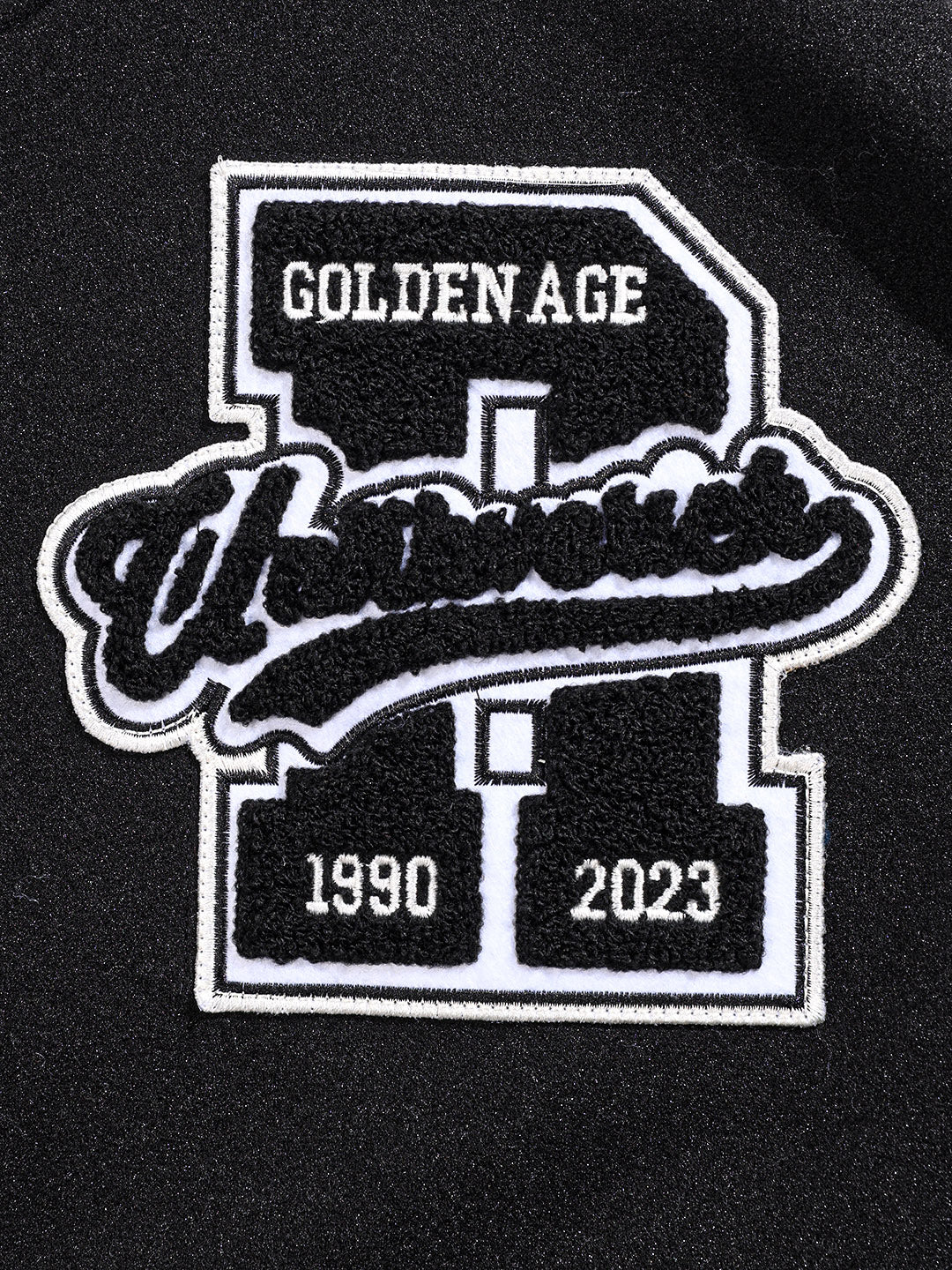 Men's Black Regular Fit Embroided Casual Bomber Jacket