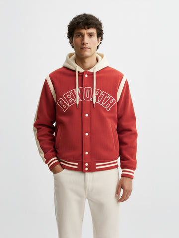 Men's Red Regular Fit Embroided Casual Bomber Jacket