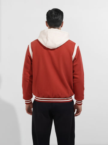 Men's Red Regular Fit Embroided Casual Jacket