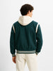 Men's Green Regular Fit Embroided Casual Bomber Jacket