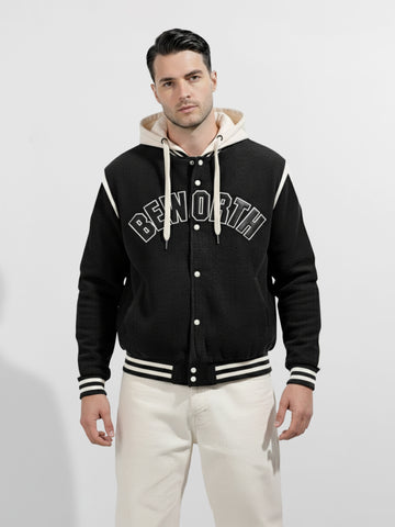 Men's Black Regular Fit Embroided Casual Jacket