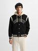 Men's Black Regular Fit Embroided Casual Bomber Jacket