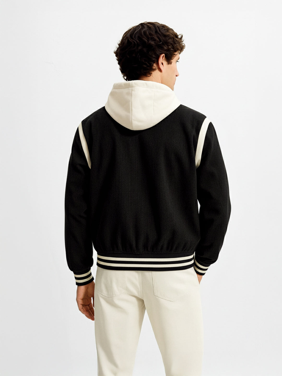 Men's Black Regular Fit Embroided Casual Bomber Jacket