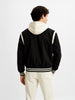 Men's Black Regular Fit Embroided Casual Bomber Jacket