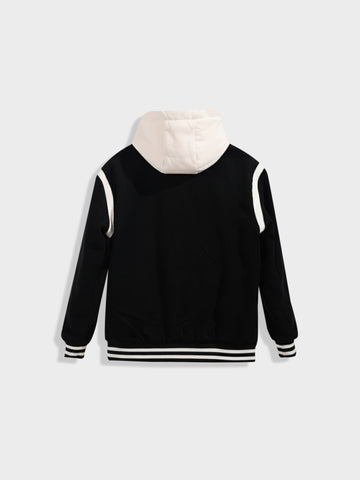 Men's Black Regular Fit Embroided Casual Jacket