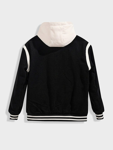 Men's Black Regular Fit Embroided Casual Bomber Jacket