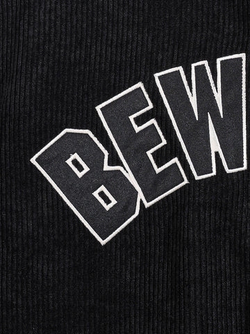 Men's Black Regular Fit Embroided Casual Bomber Jacket