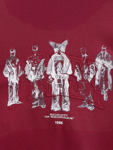 Men's Maroon Oversized Fit Embroided Casual Sweatshirt