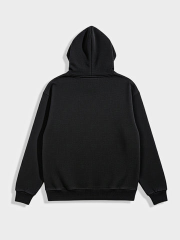 Men's Black Oversized Fit Embroided Casual Sweatshirt