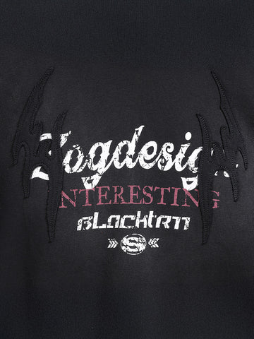 Men's Black Oversized Fit Embroided Casual Sweatshirt