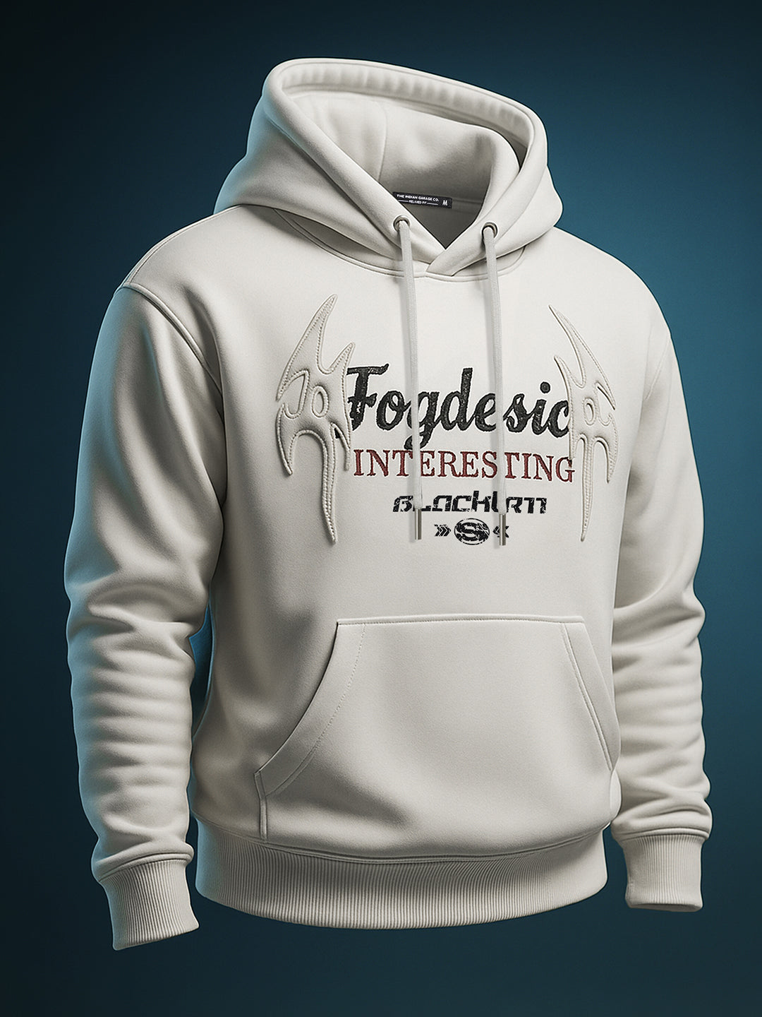 Men's Cream Oversized Fit Embrodered Casual Sweatshirt