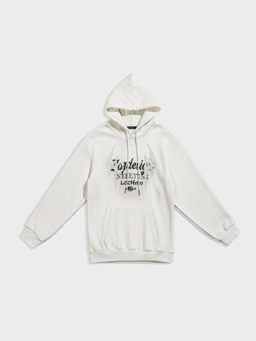 Men's Cream Oversized Fit Embrodered Casual Sweatshirt