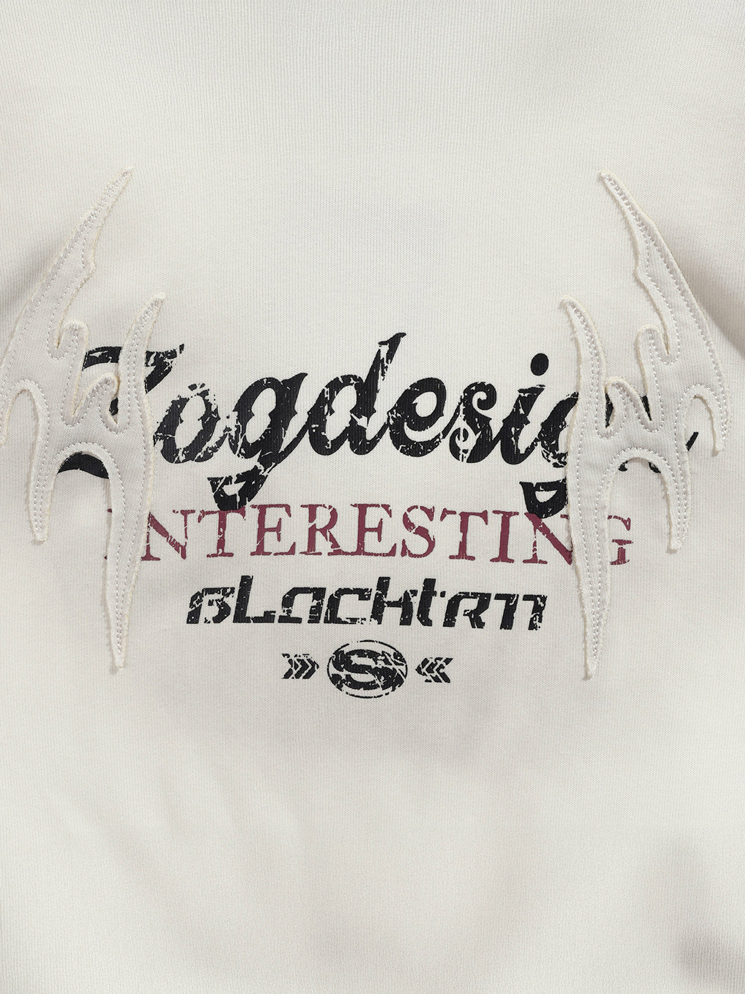 Men's Cream Oversized Fit Embrodered Casual Sweatshirt