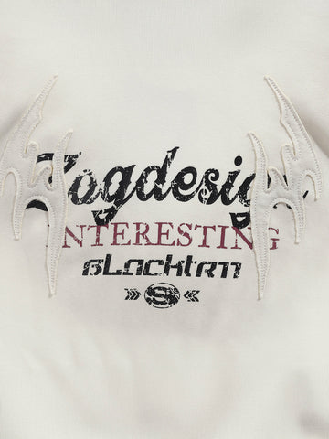 Men's Cream Oversized Fit Embrodered Casual Sweatshirt