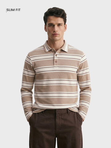 Men's Brown Slim Fit Striped Casual T-Shirt