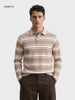 Men's Brown Slim Fit Striped Casual T-Shirt