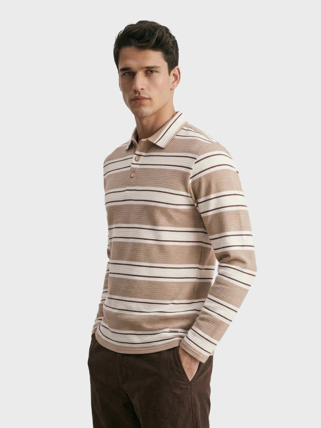 Men's Brown Slim Fit Striped Casual T-Shirt