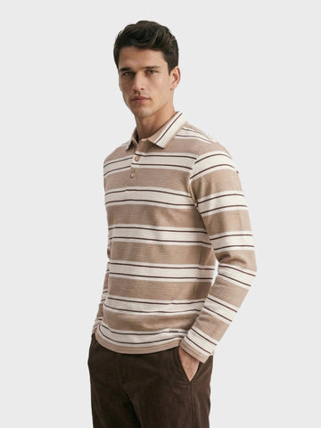 Men's Brown Slim Fit Striped Casual T-Shirt