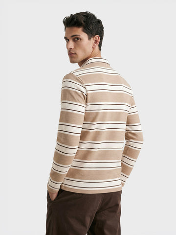 Men's Brown Slim Fit Striped Casual T-Shirt