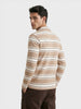 Men's Brown Slim Fit Striped Casual T-Shirt