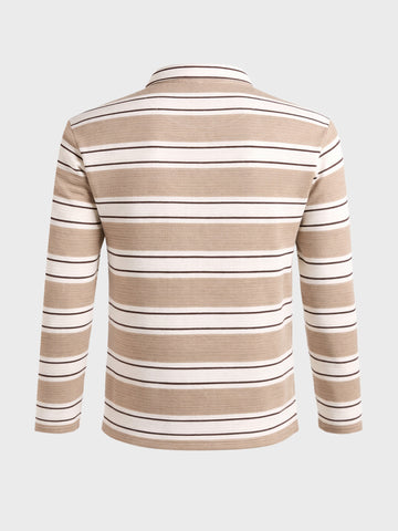 Men's Brown Slim Fit Striped Casual T-Shirt