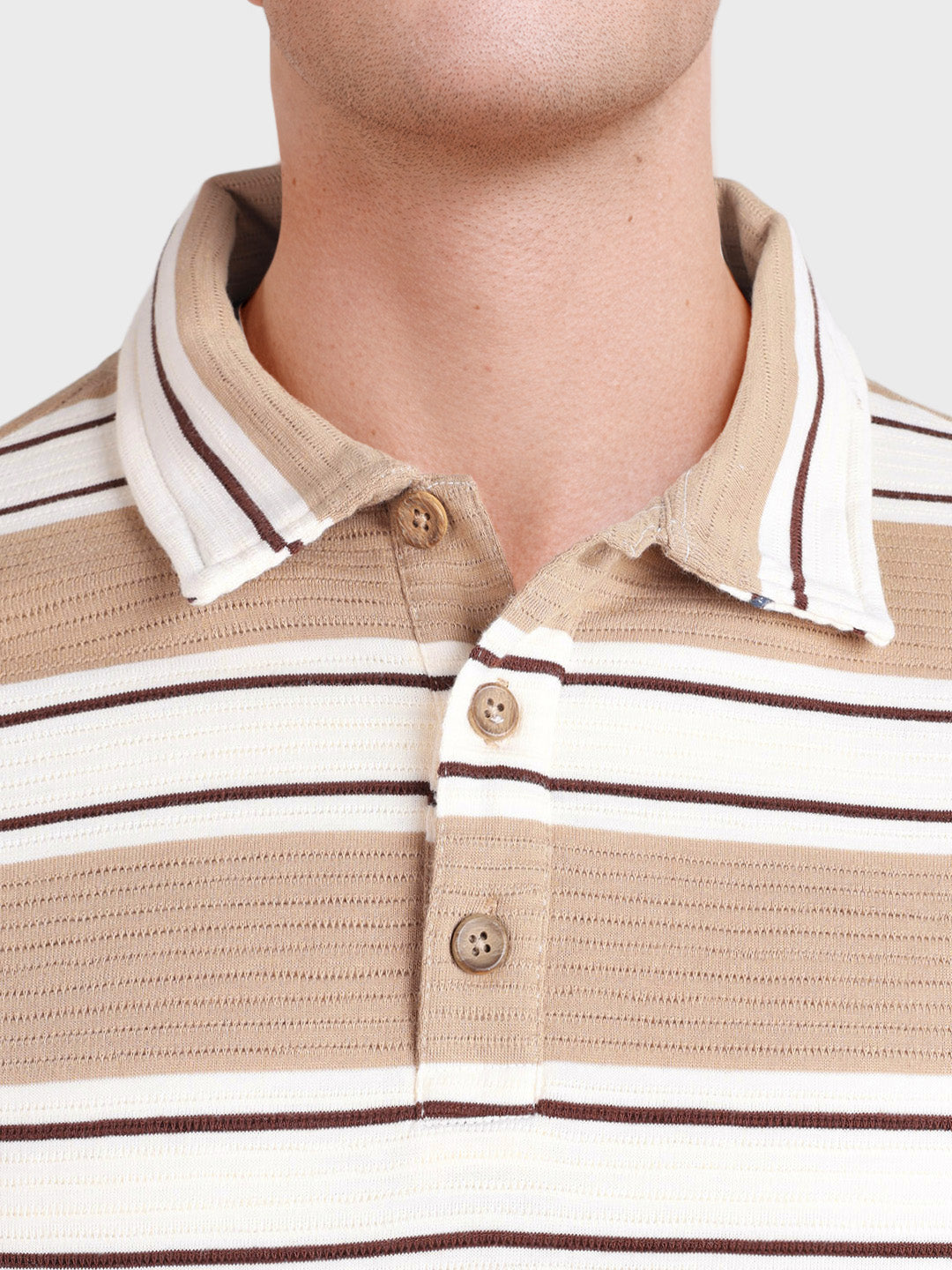Men's Brown Slim Fit Striped Casual T-Shirt