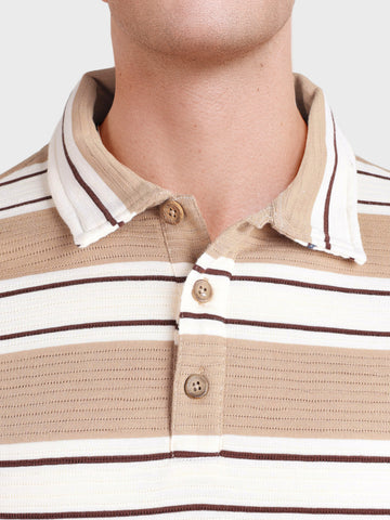 Men's Brown Slim Fit Striped Casual T-Shirt