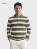 Men's Green Slim Fit Striped Casual T-Shirt