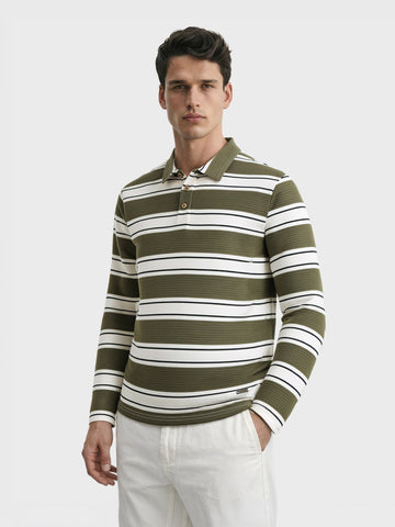 Men's Green Slim Fit Striped Casual T-Shirt