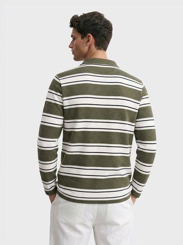 Men's Green Slim Fit Striped Casual T-Shirt