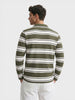 Men's Green Slim Fit Striped Casual T-Shirt
