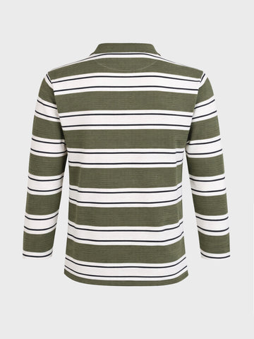 Men's Green Slim Fit Striped Casual T-Shirt