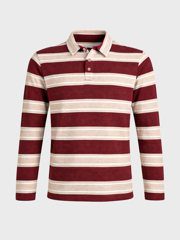 Men's Maroon Slim Fit Striped Casual T-Shirt