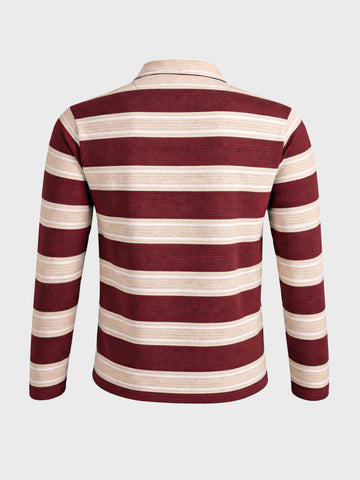 Men's Maroon Slim Fit Striped Casual T-Shirt