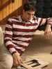 Men's Maroon Slim Fit Striped Casual T-Shirt