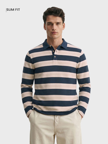 Men's Teal Slim Fit Striped Casual T-Shirt