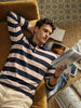 Men's Teal Slim Fit Striped Casual T-Shirt