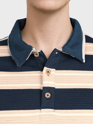 Men's Teal Slim Fit Striped Casual T-Shirt