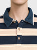 Men's Teal Slim Fit Striped Casual T-Shirt