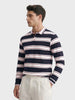 Men's Blue Slim Fit Striped Casual T-Shirt