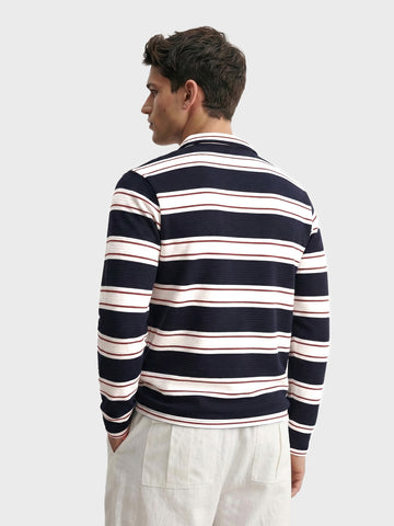 Men's Blue Slim Fit Striped Casual T-Shirt