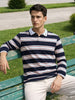 Men's Blue Slim Fit Striped Casual T-Shirt