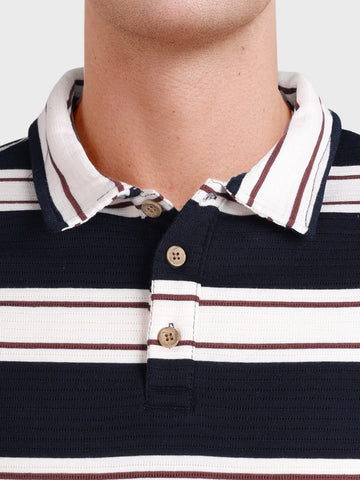 Men's Blue Slim Fit Striped Casual T-Shirt