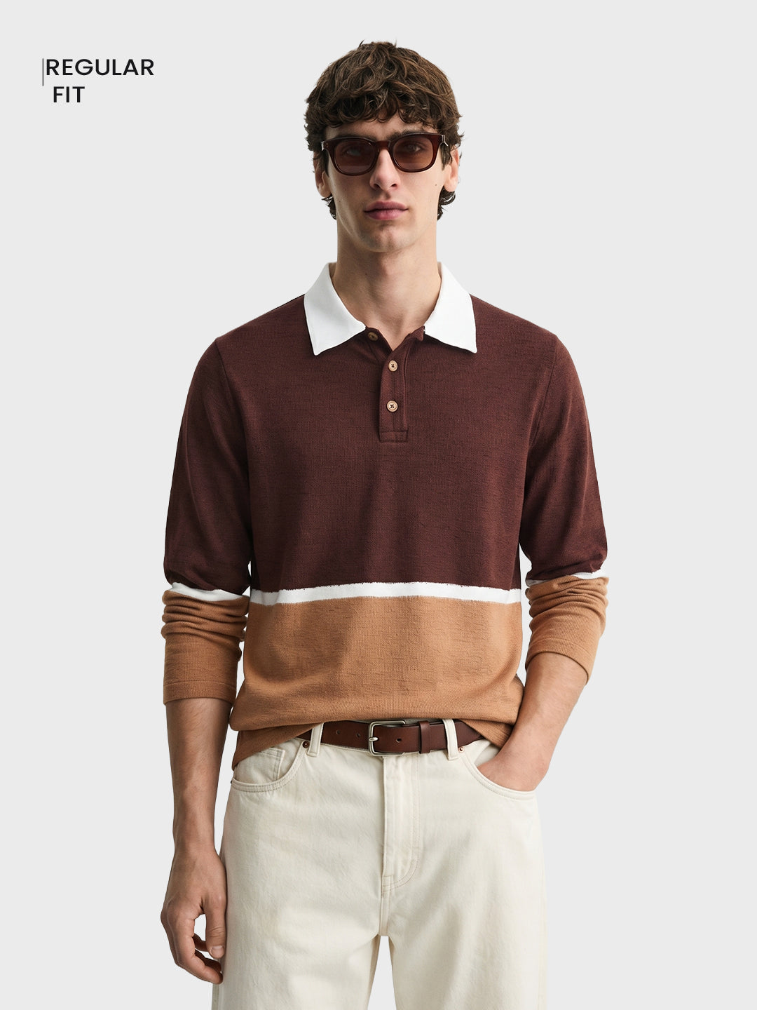 Men's Brown Regular Fit Striped Casual T-Shirt